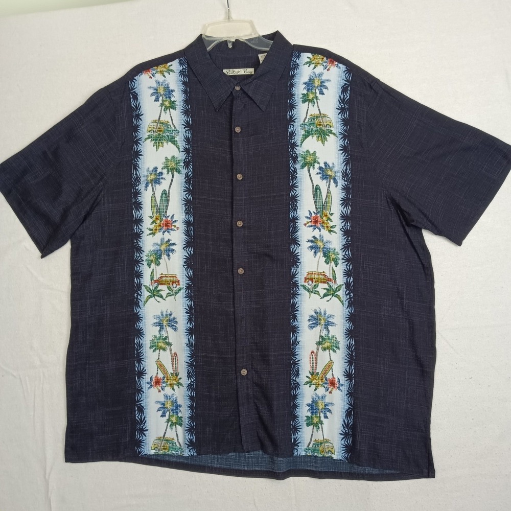 Batik Bay Mens XXL Black Tropical Woodie Wagon Surfer Palm Tree Hawaii Shirt